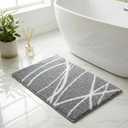Tititex Luxury Grey White Line Bathroom Rug, 16x24 inch Classic Extra Soft and Absorbent Microfiber Bath Rugs, Non-Slip Plush Shaggy Bath Carpet, Bath Mats for Floor, Tub and Shower