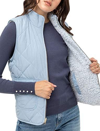 NE PEOPLE Women’s Quilted Vest – Reversible Lightweight Sleeveless Full Zip Up Faux Fur Lining Gilet Jacket with Pockets NEWV44 Blue L
