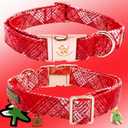 Elegant little tail Christmas Dog Collar, Plaid Print Pet Collar Dogs Holiday Collars with Bow Red Cute Winter Boy Girl Puppy Bow Adjustable Pet Collars for X-Large Dogs