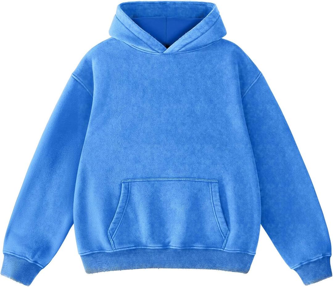 FAIABLE Mens Hoodies Oversized Unisex Acid Wash Hoodie Heavyweight Fleece Vintage Cotton Sweatshirt Men Women Streetwear, Small