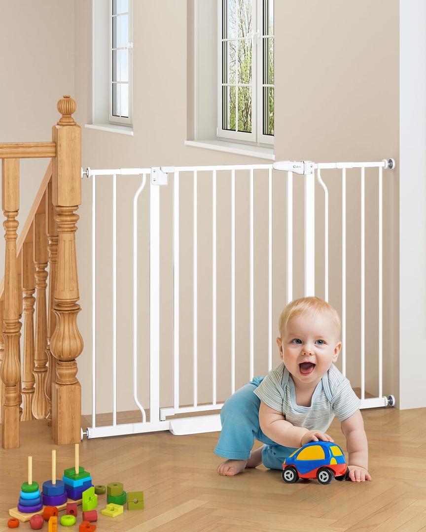 Cideny 29"-45" Baby Gate for Stairs, Auto Close Stroller Friendly Dog Gate Indoor for Doorways, Pressure Mounted Baby Gate, Easy Walk Through Gate for Children & Pets, White (29-45"Wide, 28"Tall)