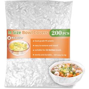 200 Pcs Bowl Covers for Bread Proofing, Plastic Shower Caps for Sourdough Bread, Food Covers Stretch Reusable Elastic, Keep Food Fresh and Dust Away (M-11 Inch, Clear)