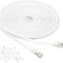 Amazon Basics RJ45 Cat 7 Ethernet Patch Cable, Flat, 600MHz, Snagless, Includes 15 Nails, 30 Foot, White