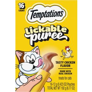 Temptations Creamy Puree Squeezable Lickable Cat Treats, Wet Cat Treats with Chicken, 0.42 oz. Tubes, 16 Count