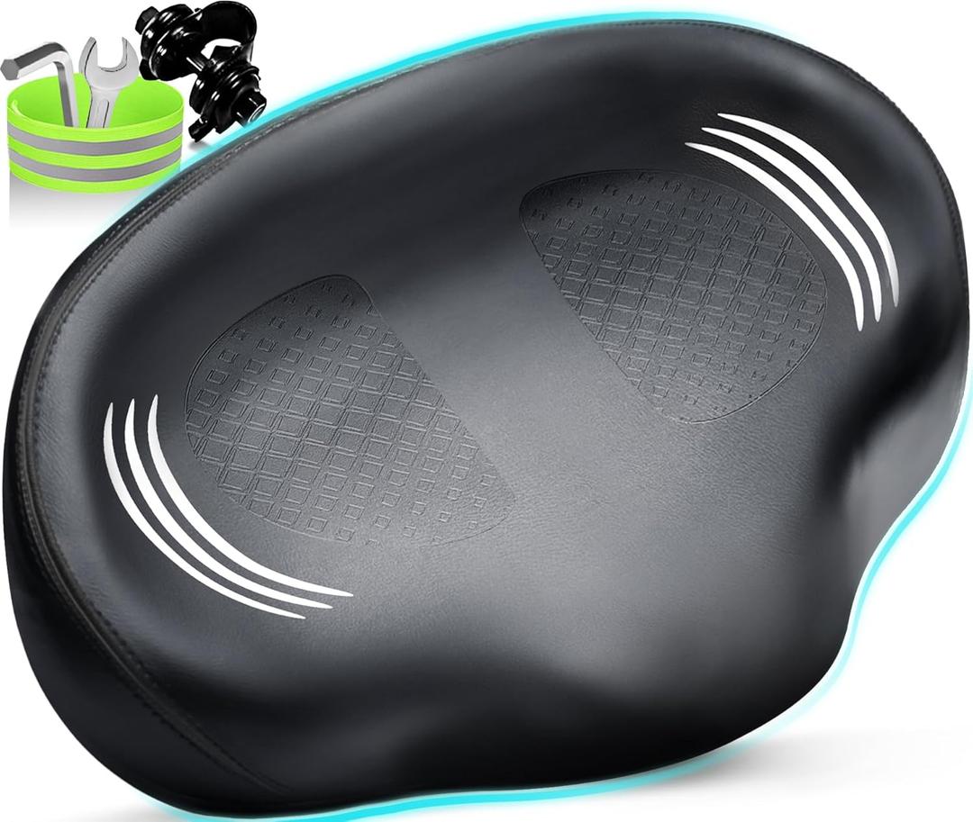 Oversized Bike Seat, Bicycle Seat for Women Men Extra Comfort Wide, Comfortable Universal Fit for Peloton Bikes, Exercise Stationary Mountain Bike Seats Cushion (Noseless Black)