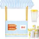 Jingmore Lemonade Stand Kit - 47 x 51 Table Cover, 50 Pcs Disposable Cups with Lids and Straws, Pitcher for Party (Stand Included) (Cute), 16 oz