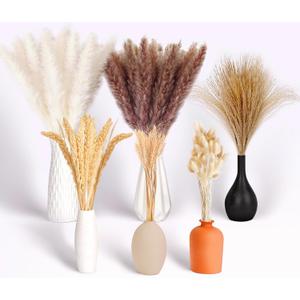 100 Pcs Natural Dried Pampas Grass Decor, 17" Pompas Floral-30 Reed Grass-15 White Pampas grass-15 Brown Pampas Grass-20 Bunny Tails-10 Millet -10 Wheat Stalks,Suitable for Vase-Wall Decor-Fall Decor