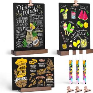 Tabletop Chalkboard with Wood Stand - 3 Pack, 6 x 8 Inch Double Sided Chalkboard Food Signs Menu Message Boards for Coffee Bar, Lemonade Stand, Party Decoration - Vertical Back