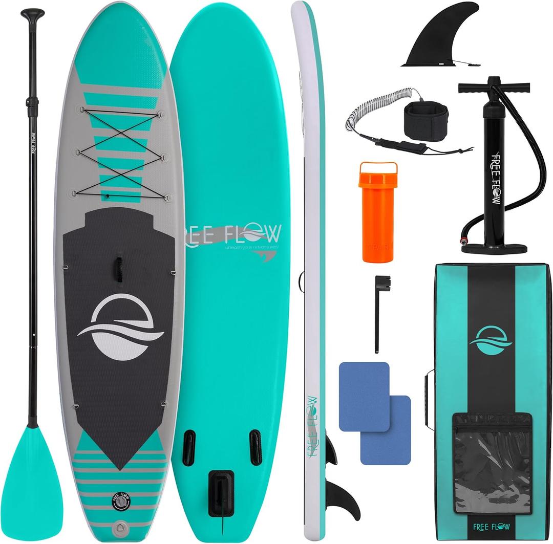 SereneLife Inflatable Stand Up Paddle Board with Premium SUP Accessories  Wide Stable Design with Non-Slip EVA Deck Pad for Adults and Youth of All Skill Levels (Aqua)