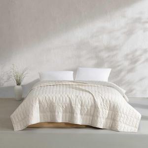 Calvin Klein - King Quilt Set, Cotton Percale Weave Bedding with Matching Shams, Crisp & Cool, Oeko-Tex Certified (Washed Percale Light Beige)