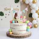 Weysat 19Pcs Brown Bear Cake Toppers Decorations Set Mini Birthday Hat Skirt Triangle Flag Banner Gift Box Decor Balls and Ice Cream Cone Cake Topper for Bear Theme Birthday Gender Reveal Party Decor