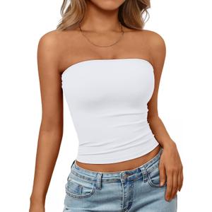 Trendy Queen Women's Strapless Bandeau Crop Top (White, XS)