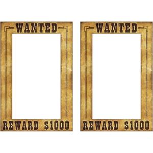 Beistle 2-Piece Western Wanted Photo Booth Selfie Frames, Wild West Cowboy Western Photo Op Props, Saloon Themed Party Supplies, 23.5" x 15.25"