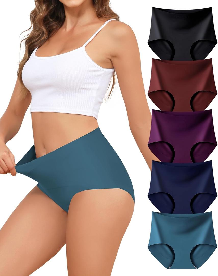 Oegho Seamless Underwear for Women High Waisted No Show Panties Full Coverage Briefs Invisible Soft 5 Pack S-XXL (Medium)