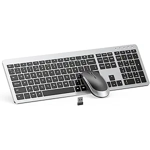 seenda Wireless Keyboard and Mouse Combo Full Size Slim Thin Wireless Keyboard Mouse with On/Off Switch on Both Keyboard and Mouse  (Black and Silver)