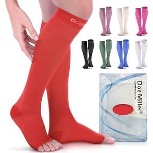 Doc Miller Open Toe Compression Socks, 20-30 mmHg, Toeless Compression Sleeves for Legs, Knee High Stockings for Shin Splints, Varicose Veins, Travel, Calf Support & Muscle Recovery, Men & Women, Pair