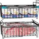 iSPECLE Freezer Organizer Bins - 1 Pcs Large Stackable Baskets & 1 Pcs Hanging Deep Freezer Organizer Bins for 10 to 20 Cu.Ft Chest Freezer Easily Gets Bottom Food, Expandable Adds Space, Black