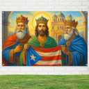 BlissYard Three Kings Day Backdrop 71 x 43 Inches Puerto Rico Banner Da de Los Reyes Wall Hanging Religious Epiphany Three Wise Men Tapestry for Home Church Holiday Decor Banner