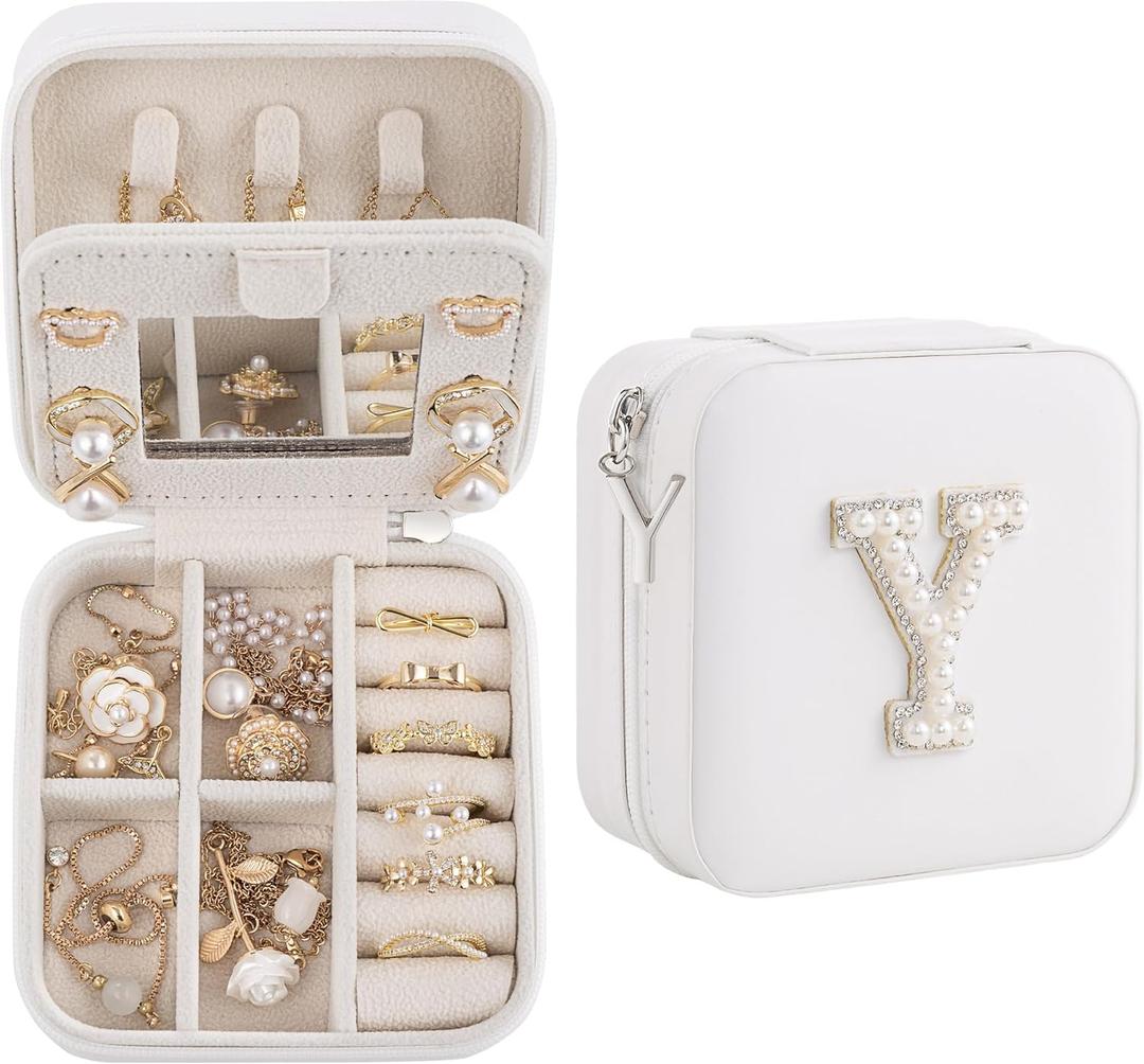 Nymtavia Birthday Gifts For Women, Initial Jewelry Box, Travel Jewelry Case, Gifts for Wife Girlfriend, Small Travel Jewelry Organizer, Gift for Girls, Graduation Gifts for Her, Bridesmaid Gifts