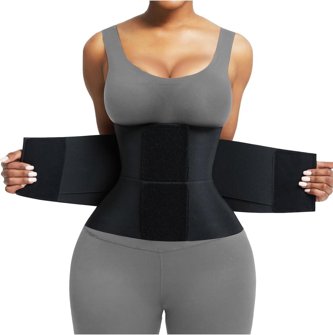 FeelinGirl Waist Trainer Belt Waist Cincher Trimmer Ab Belt Tummy Control Body Shaper with Triple Wrap Women and Men (X-Large, Black)