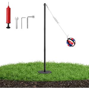 Tetherball Set with Heavy-Duty Adjustable Pole (Up to 8ft), Soft-Touch Ball & 5-Prong Base - Professional Outdoor Game for Backyard, Lawn, Beach - Includes Ball, Rope, Pole & Base for Kids