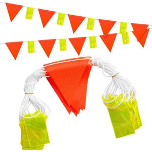 Preboun Perimeter Marking Flags 102 Ft/ 45 Pcs Caution Pennant Banner for Traffic Barrier Construction Warning of Hazardous Areas, Scaffolding, Sporting Events (Stylish Style) (Red,Yellow)