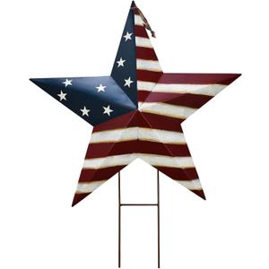 Linfevisi Metal Stars Patriotic Yard Stakes Decorative American Flag Garden Stakes 4th of July Decorations Outdoor Barn Star USA Yard Sign Lawn Ornament for Outside Memorial Day Red White Blue 27.5