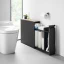 YAMAZAKI Home Pull-Out Bathroom Storage Cabinet Slim Bathroom Storage Cabinet with Wood Top, Steel Organizer for Toilet Paper and Cleaning Supplies, Modern Space-Saving Design, Black - Steel + Wood