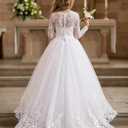 ABAO SISTER Flower Girl Dress Long Sleeve Lace Tulle Pageant Ball Gown First Communion Dress (White, 4-5Y)