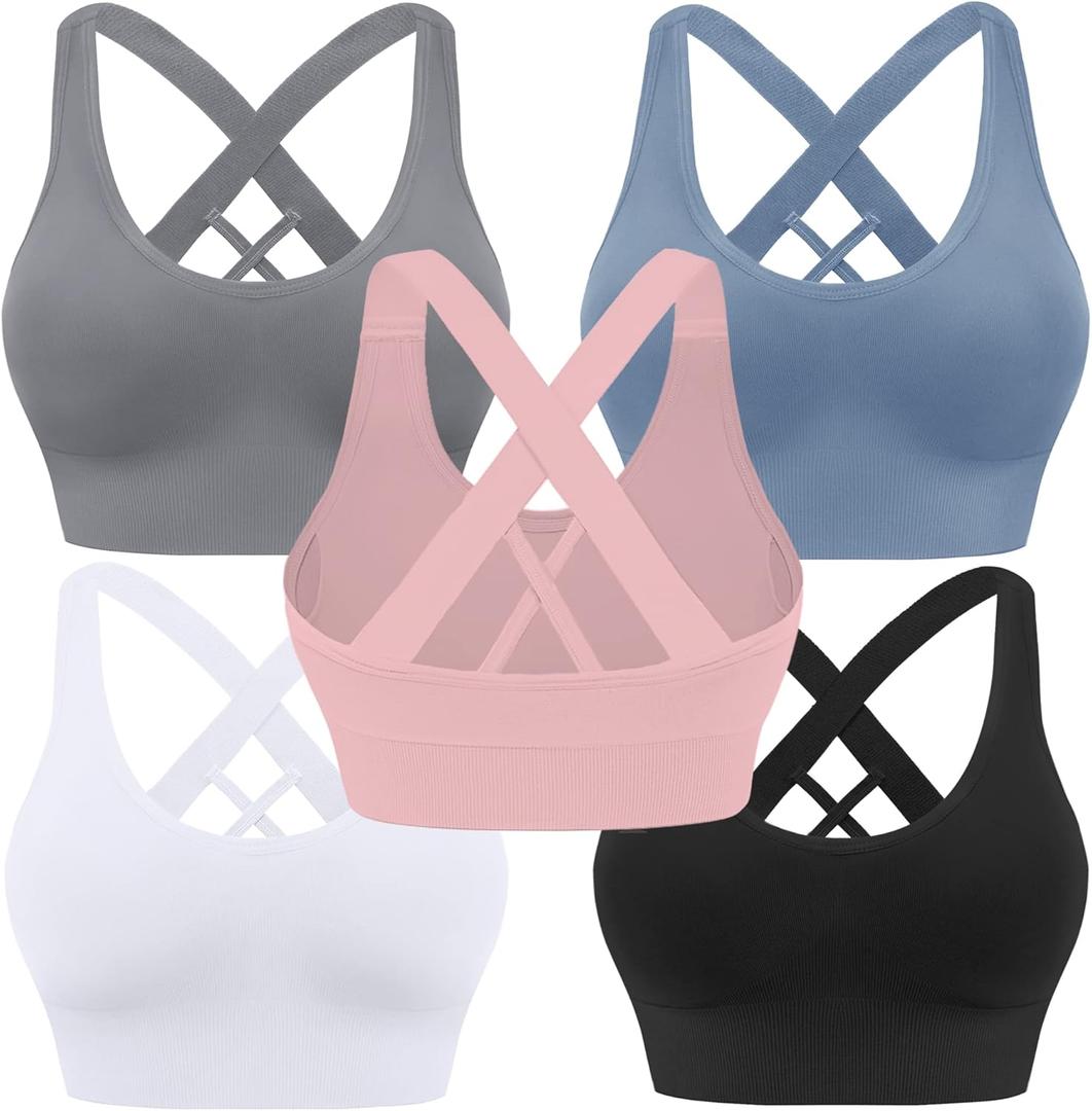 Evercute Sports Bra for Women Padded Medium Support Criss Cross Strappy Bras Seamless High Impact Yoga Exercise Athletic Bras (L)