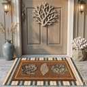 Drydiet 2 Pcs Summer Seashell Layered Doormat Set, Coastal Beach Outdoor Front Door Mat with Striped Rug, House Porch Decor Non Slip Entryway Door Mat for Patio Farmhouse Decor