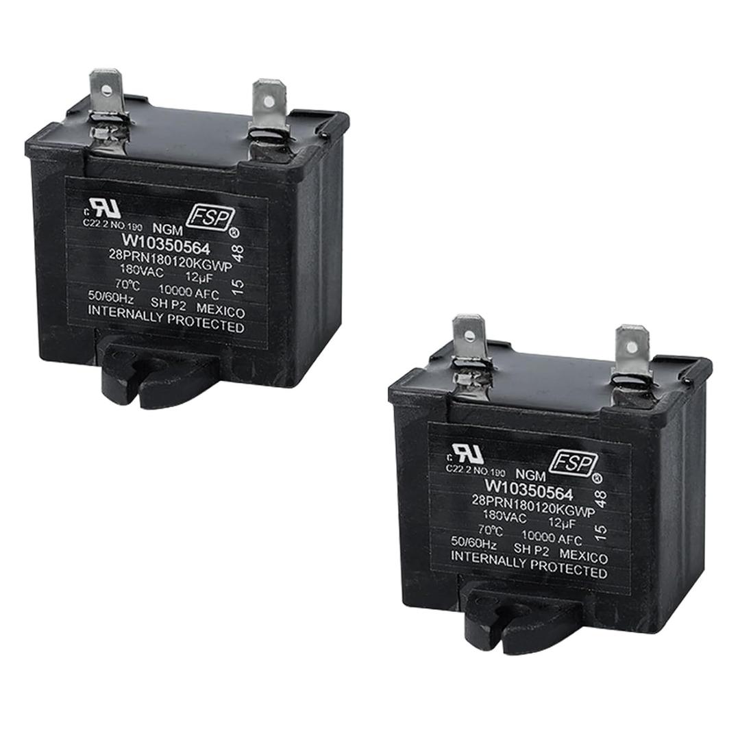 2 Pack WPW10350564 W10350564 Refrigerator Compressor Run Capacitor Compatible for Whirlpool, Maytag, Kenmore, Capacitor Replacement Kit 12F 180V Ensures Stable Startup and Sustained Performance