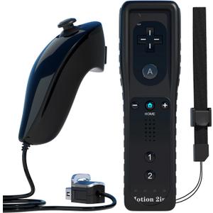 Motion Plus Remote Controller Compatible with Wii, TechKen Built-in 2 in 1 Remote Motion Nunchuck Controller with Silicon Case Compatible Nintendo Wii and Wii U (Black, 1 pack)