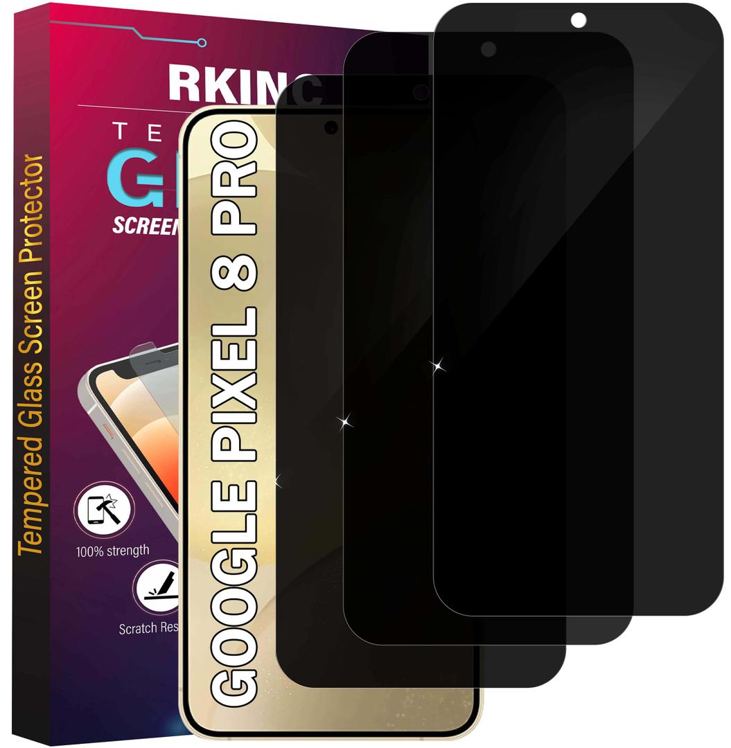 2 x RKINC Screen Protector [3-Pack] for Google Pixel 8A, Privacy Tempered Glass Film Screen Protector, [Anti Spy][Anti-Scratch][Bubble-Free]