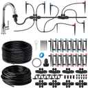 Drip Irrigation System, Automatic Garden Watering Kit, Quick-Connect Watering Misting Drip Irrigation System for Greenhouses,Yards,Lawns,Raised Beds,with 98ft 1/4''& 49ft 1/2" Tubing and Accessories