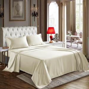 CozyLux Satin Sheets King Size - 4 Piece Cream Bed Sheet Set with Silky Microfiber, 1 Deep Pocket Fitted Sheet, 1 Flat Sheet, and 2 Pillowcases - Smooth and Soft