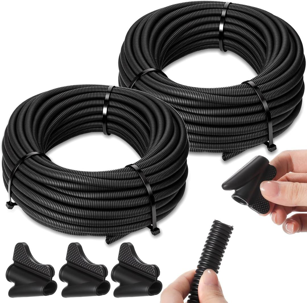 Sasylvia 1" x 60ft Split Wire Loom Tubing with Installation Tool Wire Loom Assortment Split Cable Sleeves Bulk Flexible Electrical Conduit Protective Kit