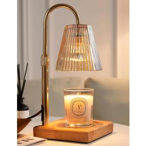 Candle Warmer Lamp with Timer, Dimmable Candle Warmer for Home Decor, Birthday Gifts for Women Mom, Adjustable Height Wax Melt Warmer with 2 Bulbs (Gold)