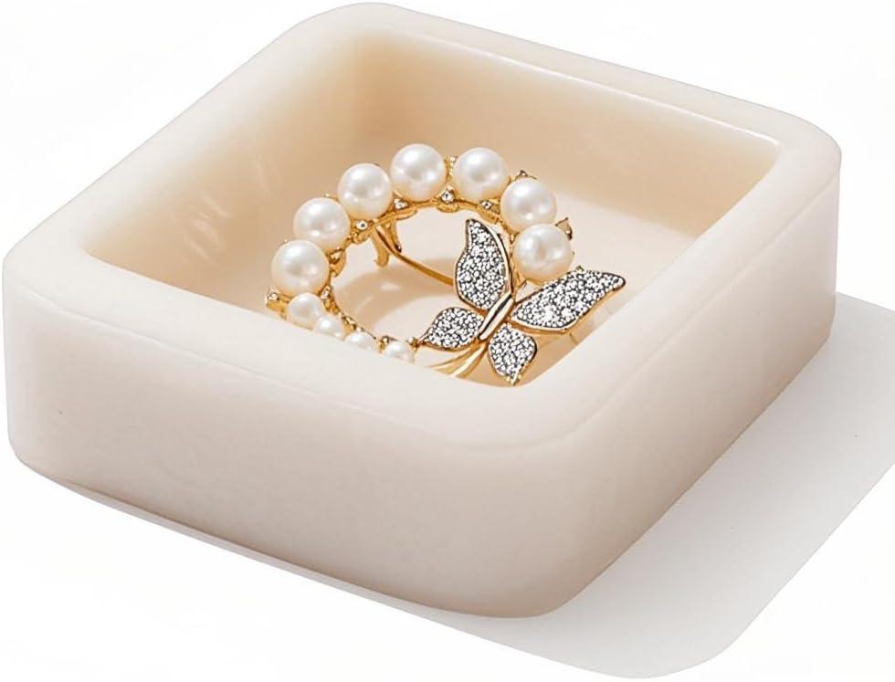 Marble Ring Holder for Women, Irregular Square Jewelry Dish Tray, Monthers Day Gifts Small Ring Dish(Natural White)