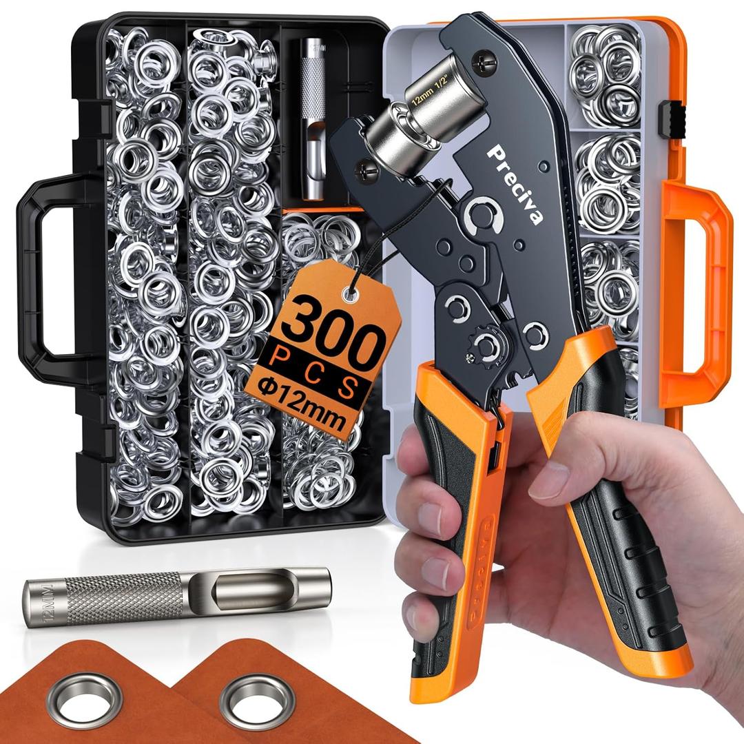 Grommets Tool Kit with 300 PCS 1/2 inch Grommets and Carrying Case,Heavy Duty Eyelet Punch Pliers Set, Precision Eyelet Tool for Canvas, Leather, Tarps, Fabric, and DIY Repairs