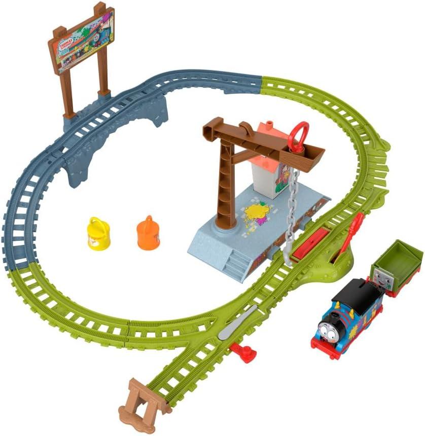 Thomas & Friends Motorized Toy Train Set, Paint Delivery with Troublesome Truck & Track for Pretend Play Preschool Kids Ages 3+ Years