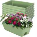 Window Box Planter, 7 Pack Plastic Vegetable Flower Planters Boxes 17 Inches Rectangular Flower Pots with Saucers for Indoor Outdoor Garden, Patio, Home Decor (Aqua)