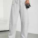 Trendy Queen Barrel Sweatpants Womens Wide Leg Pants Baggy Palazzo Lounge Comfy Flowy Pants Teen Girls Fall Clothes Outfits (Gray, M)