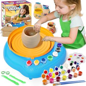 Vinkp Pottery Wheel for Kids - Complete Pottery Painting Kit Arts and Crafts for Kids Ages 8-12 with Air Dry Clay Art Supplies for Girls Boys Toys Birthday Gifts Blue, Medium