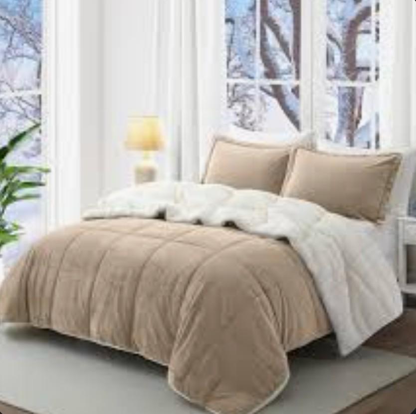 Peace nest Sherpa Comforter King with 2 Pillow Cases 3 Pieces Reversible King Size Comforter Set Ultra Soft Fluffy Down Alternative Comforter Set All Season Comforter, Tan, King Size