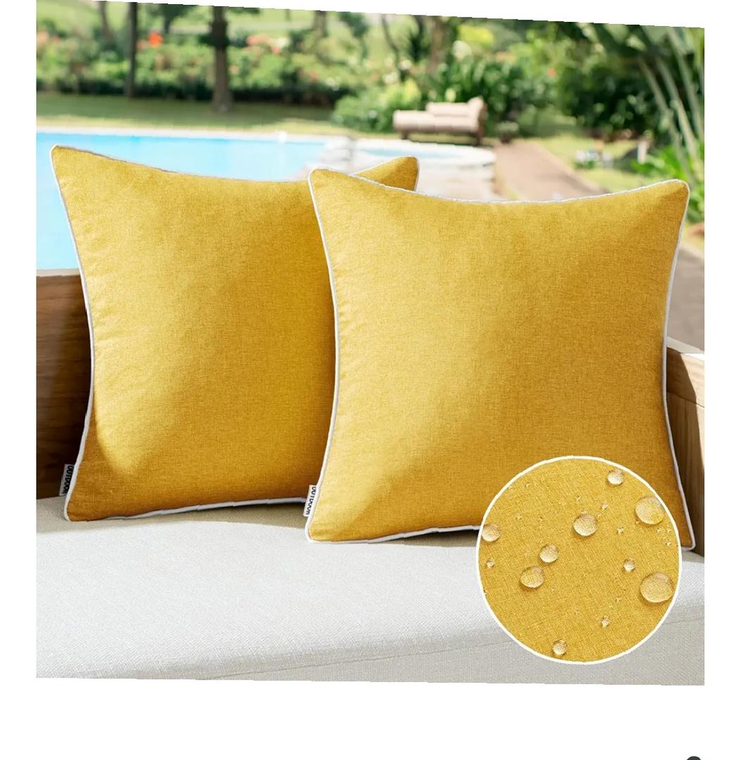 MIULEE Pack of 2 Outdoor Waterproof Throw Pillow Covers Decorative Farmhouse Linen Spring Pillow Covers Solid Color Couch for Patio Tent Bed Balcony Couch Sofa Living Room 18x18 Inch Yellow