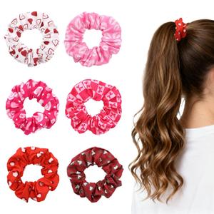 6 Pcs Valentines Day Scrunchies with Non-slip & Elastics for Hair Decors