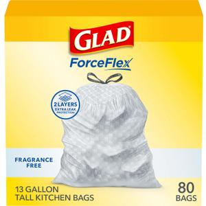 Glad ForceFlex Tall Kitchen Drawstring Trash Bags, 13 Gal, Fragrance Free, 80 Ct (Package May Vary) (80 Count (Pack of 1))