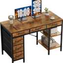 Sweetcrispy 47" Computer Desk with 6 Drawers, Home Office Gaming Desks with Storage Shelves for Bedroom, Writing Study Corner Living Room Work Table Rustic Brown