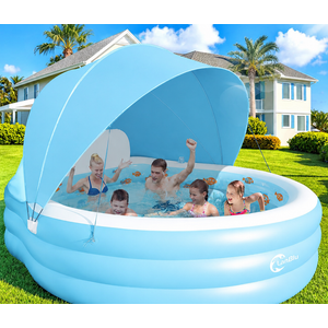 2026 Extra Large Upgraded Inflatable Pool with Canopy,Inflatable Family Lounge Pool,Round Blow Up Pool for Adult with Bench&Backrest,Swim Center Easy Backyard Pools for Kids & Adults90*90"*80"